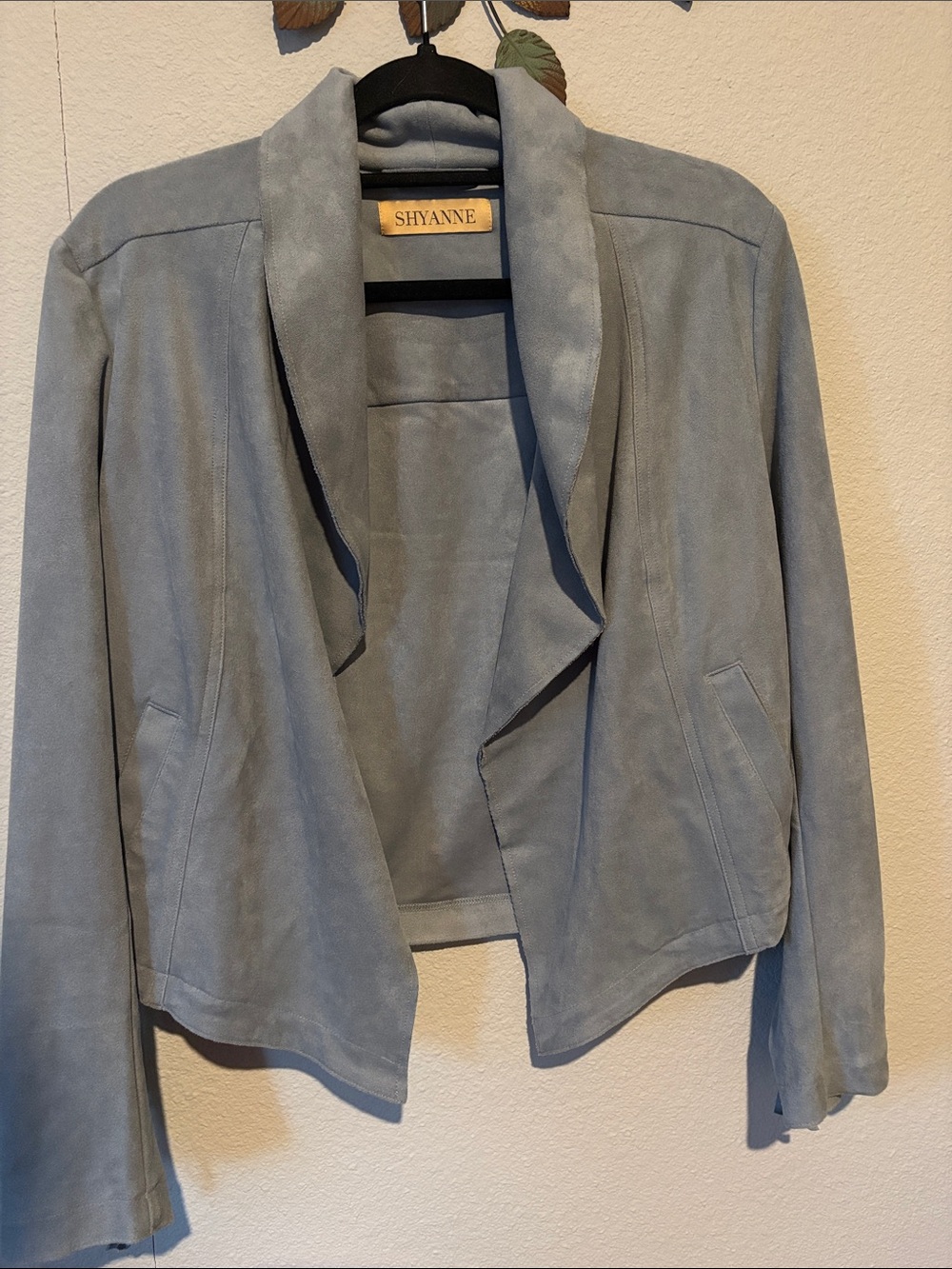 Shyanne Light Blue Suede Open-Front Fringe Jacket